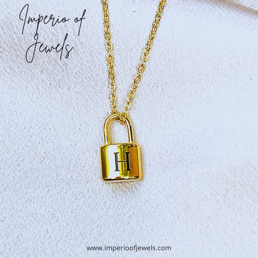 Initial letter necklaces,gold,chain, lock#-02056SSN-20