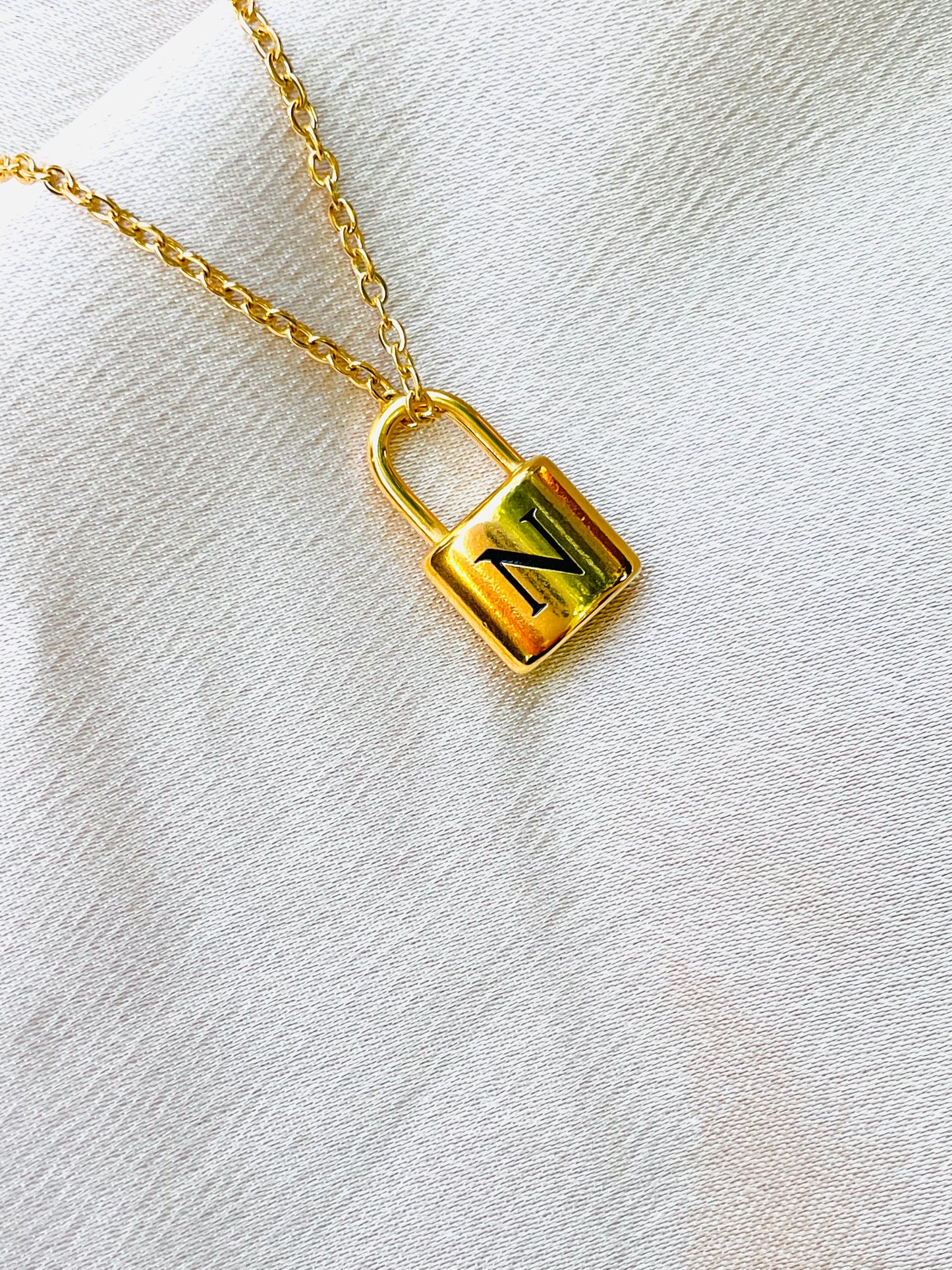 Initial letter necklace,gold chain lock#-01462SSN-14